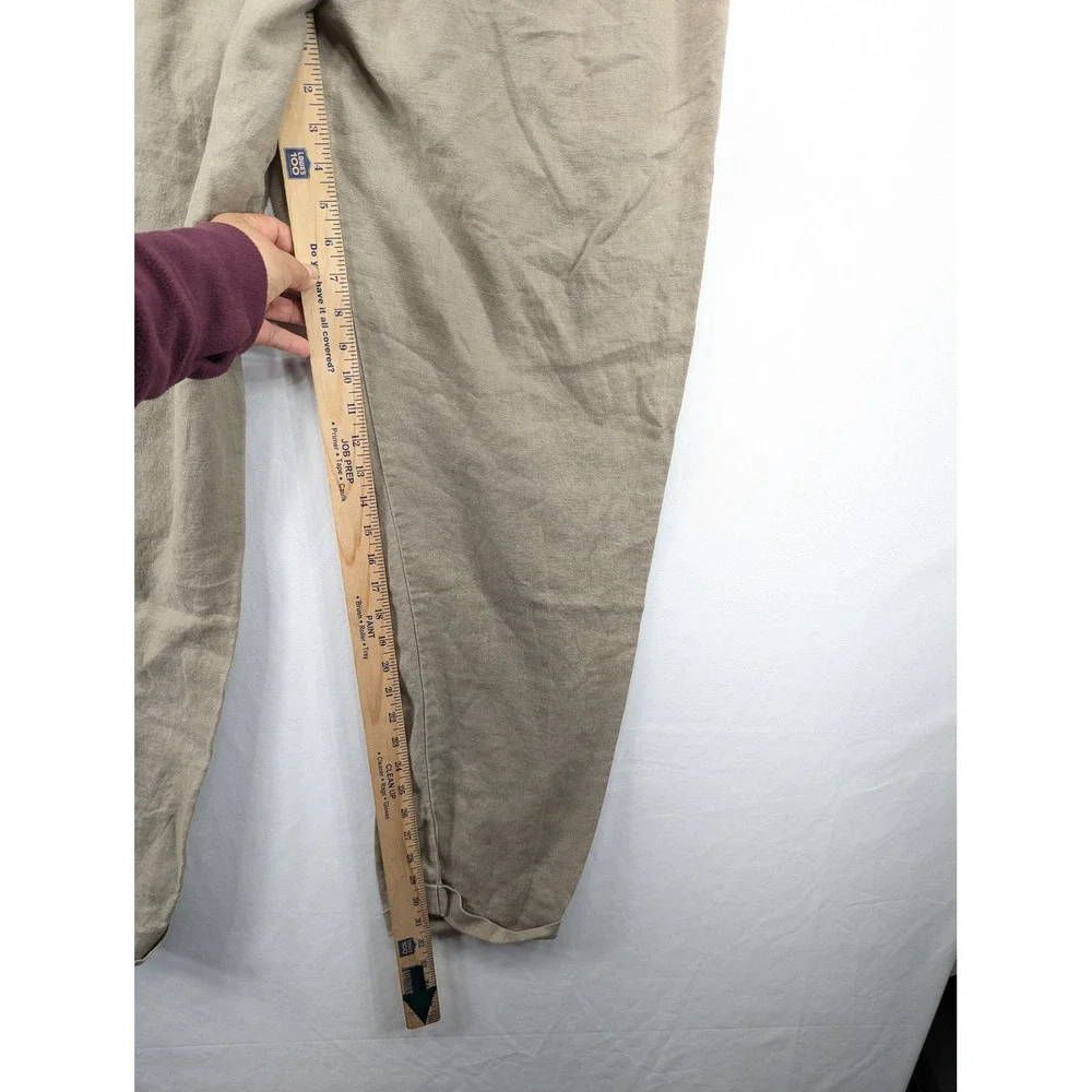 Eddie Bauer‎ Mens 35x32 Pleated Linen Pants Khaki Tan Cuffed Straight Trousers
